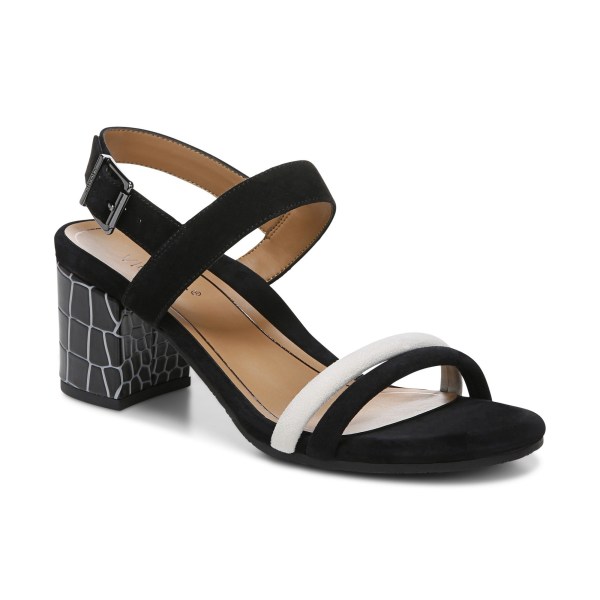 Vionic Sandals Ireland - Paula Block Heel Sandal Black White - Womens Shoes Ireland | QPMHY-0574